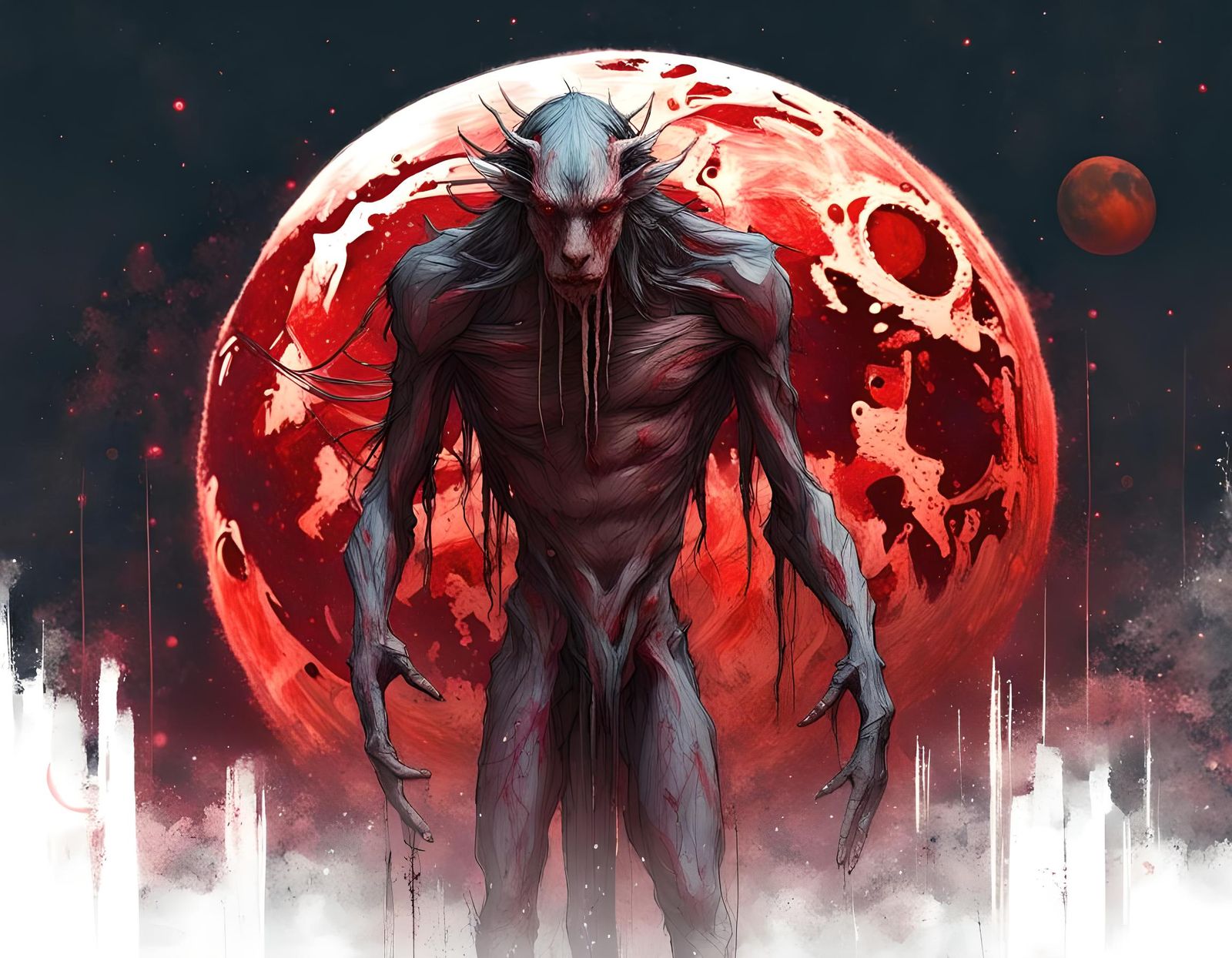 Cryptid Silhouette in Front of Blood Moon