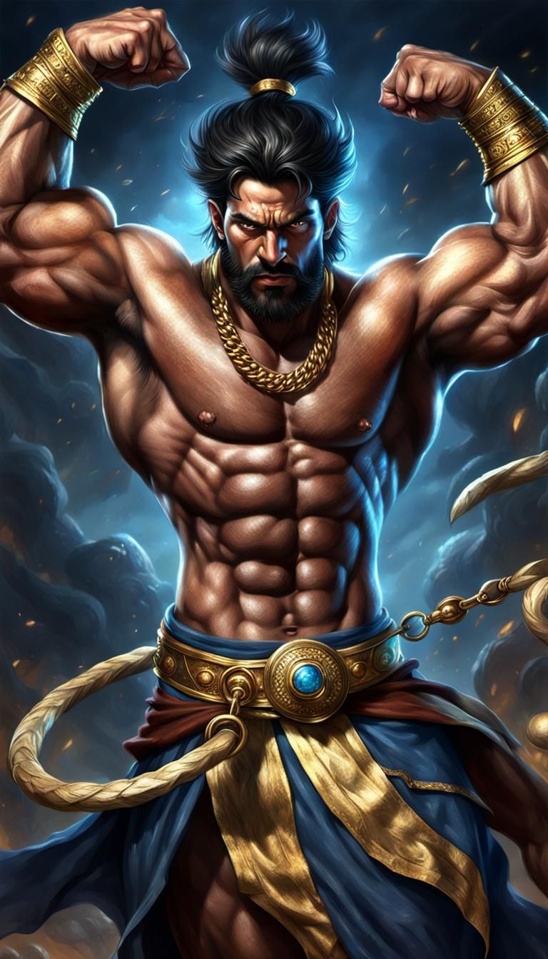 Muscular Persian Djinn with Fierce Expression