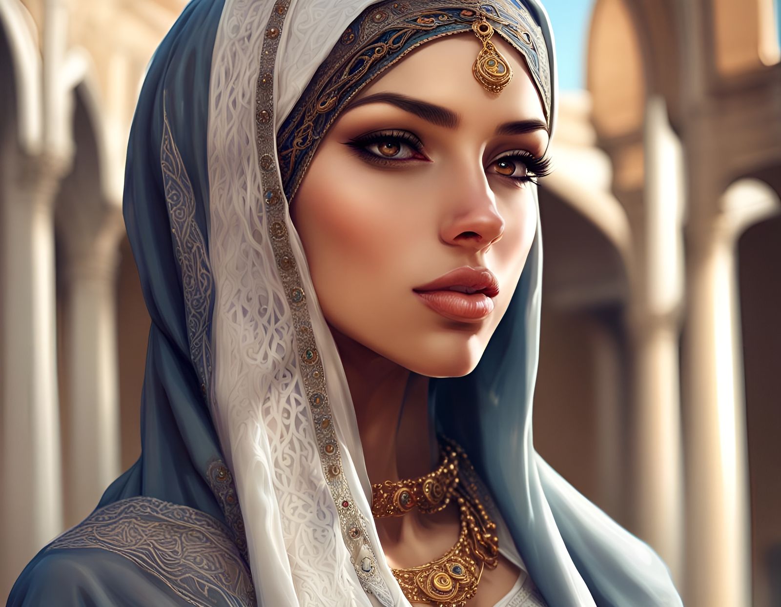 Confident Arabian Woman Portrait in Realistic Style