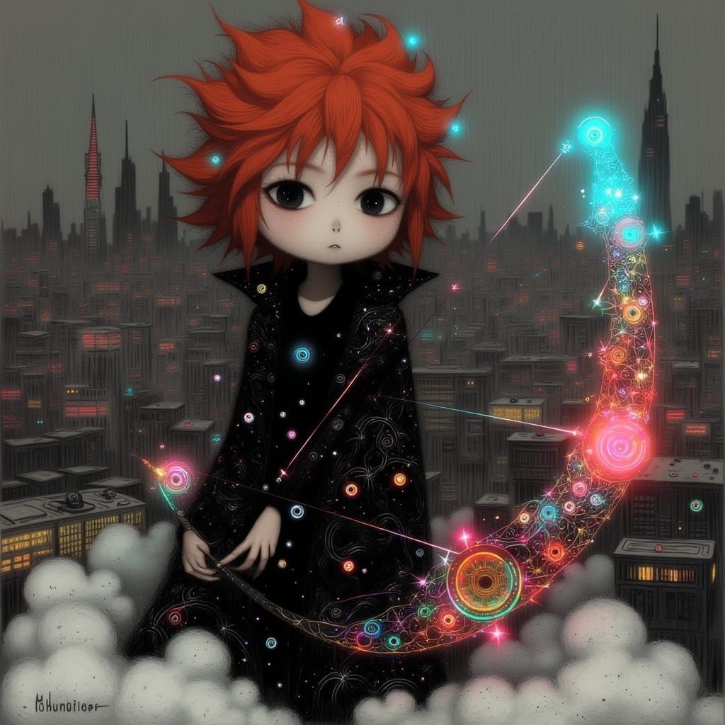 Cyberpunk Archer with Biomechanical Jacket in Anime Style