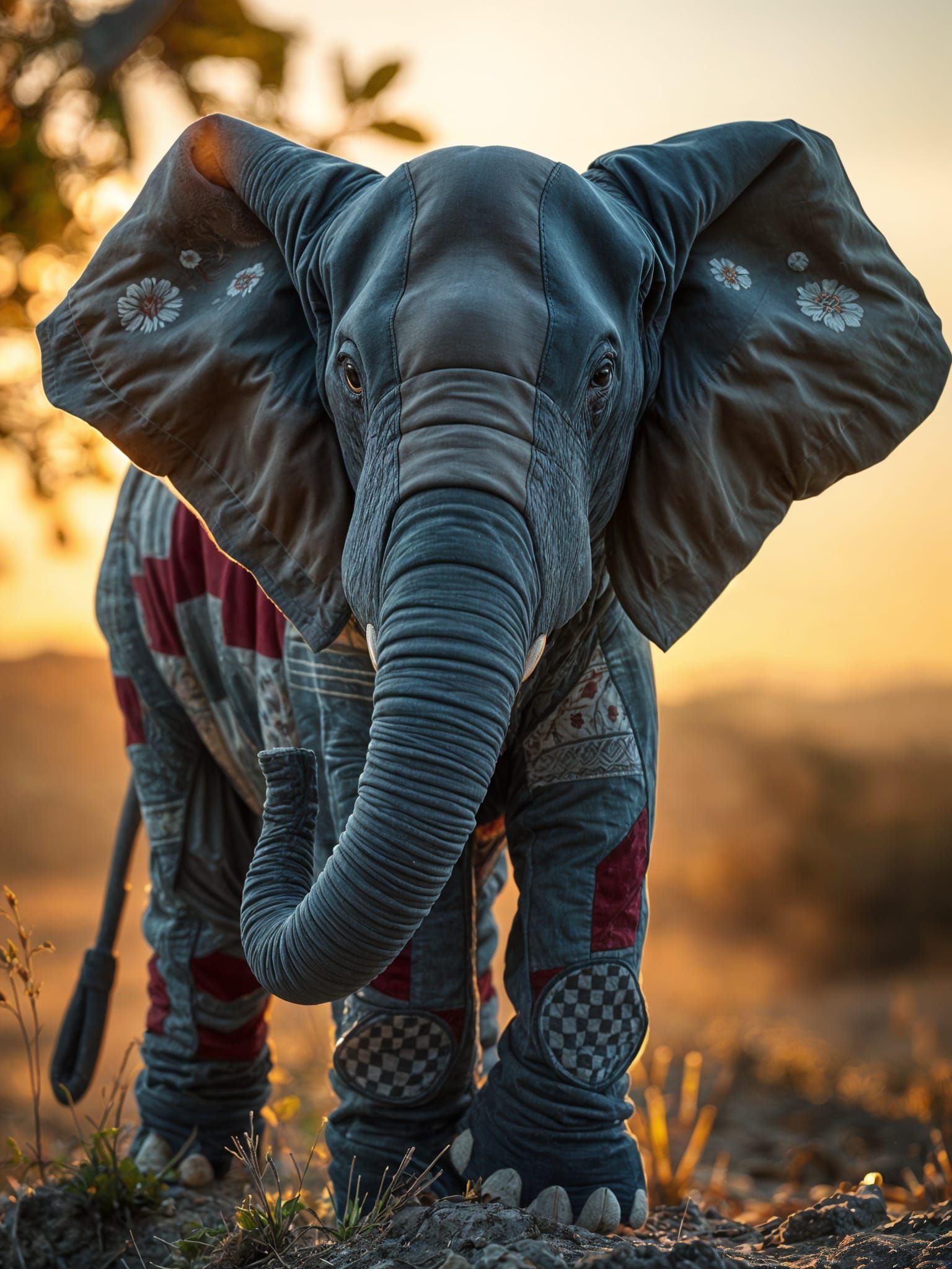 A patchwork African elephant.