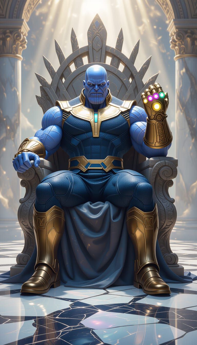 Thanos on Cosmic Throne as Baroque Marble Sculpture