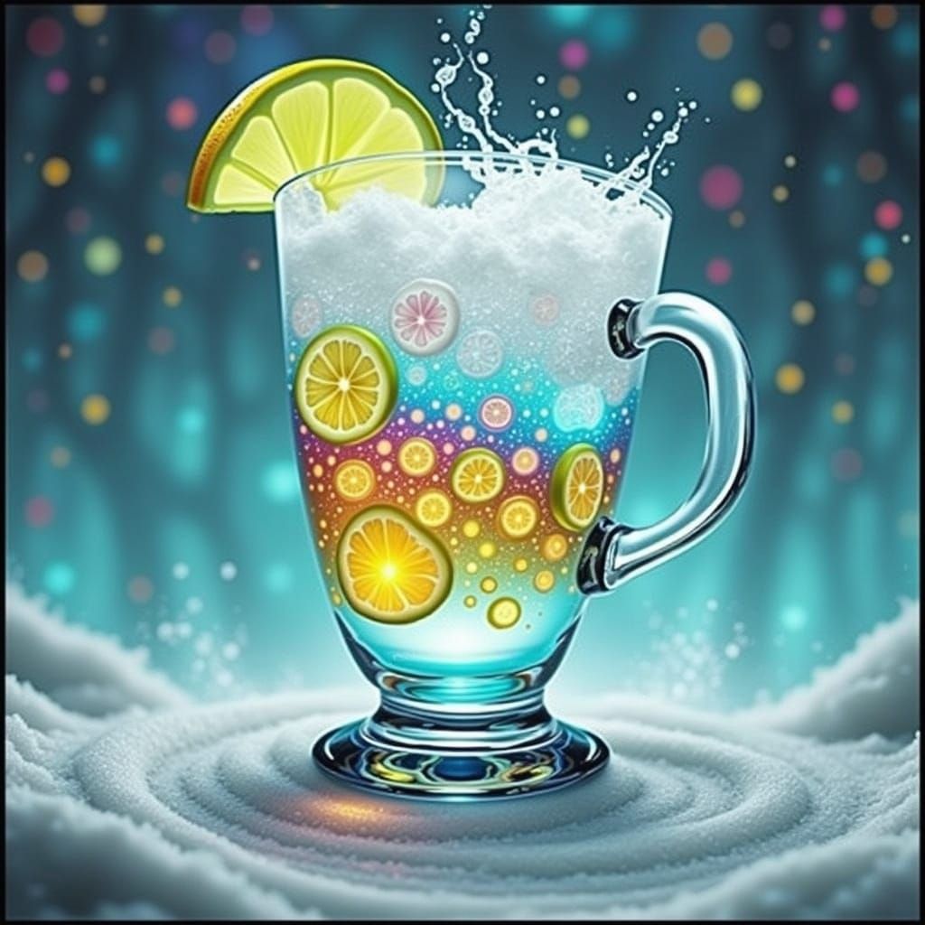 Effervescent Drink Swirling into Crystal Tankard