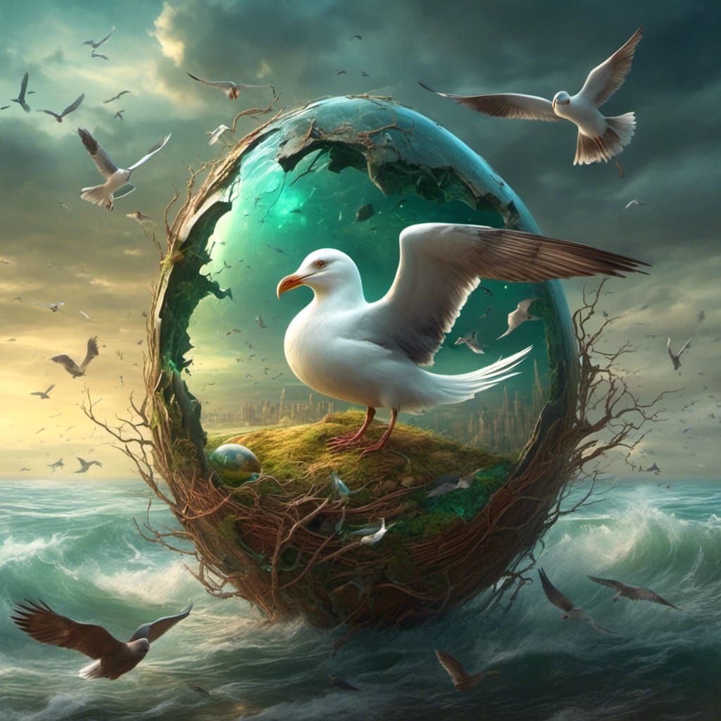 Seagull in Cracked Egg: Fantasy Digital Art