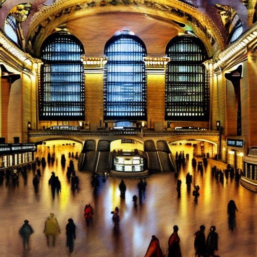 Grand Central Station: Neo-Impressionist Oil Painting