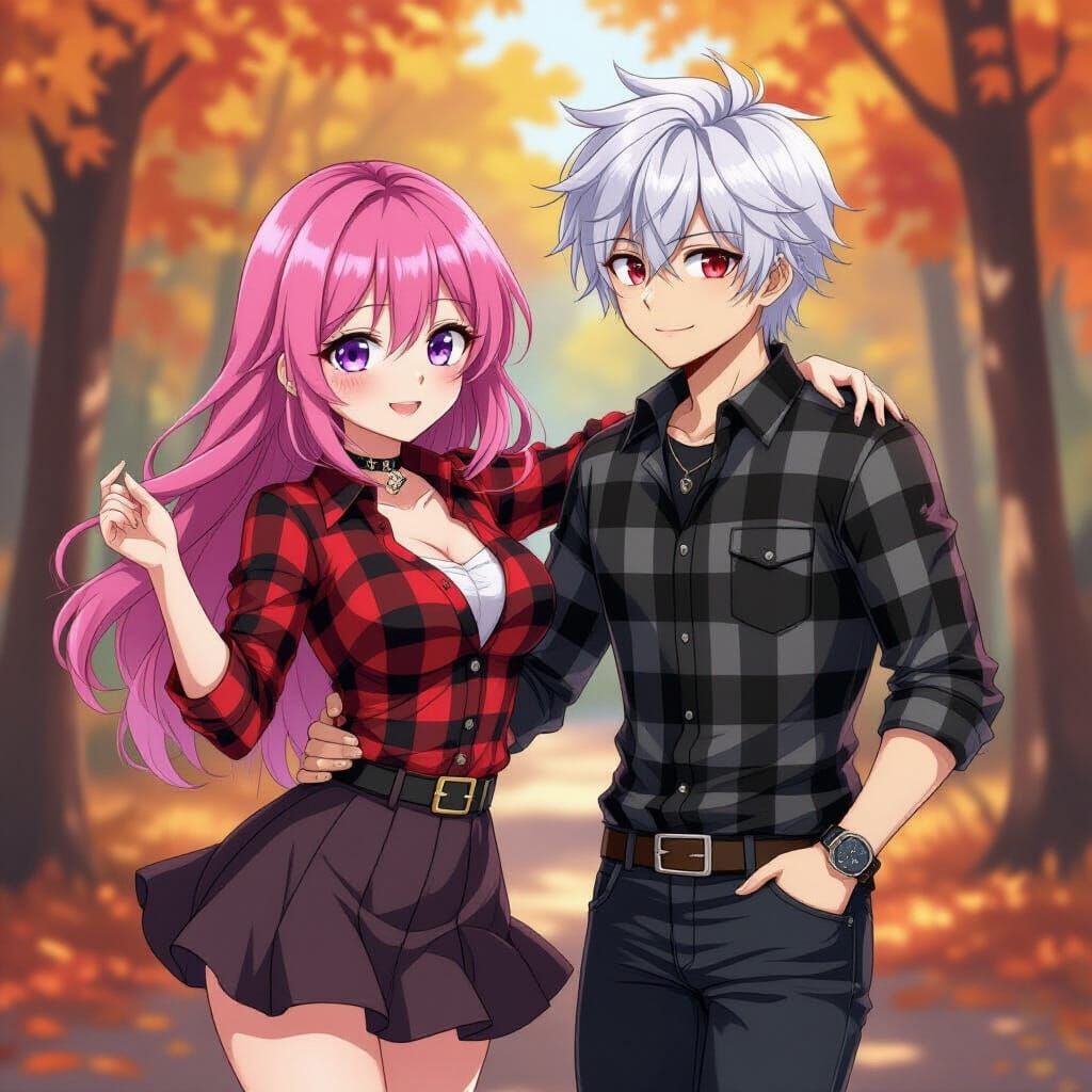 Anime Couple Dancing in Autumn Forest