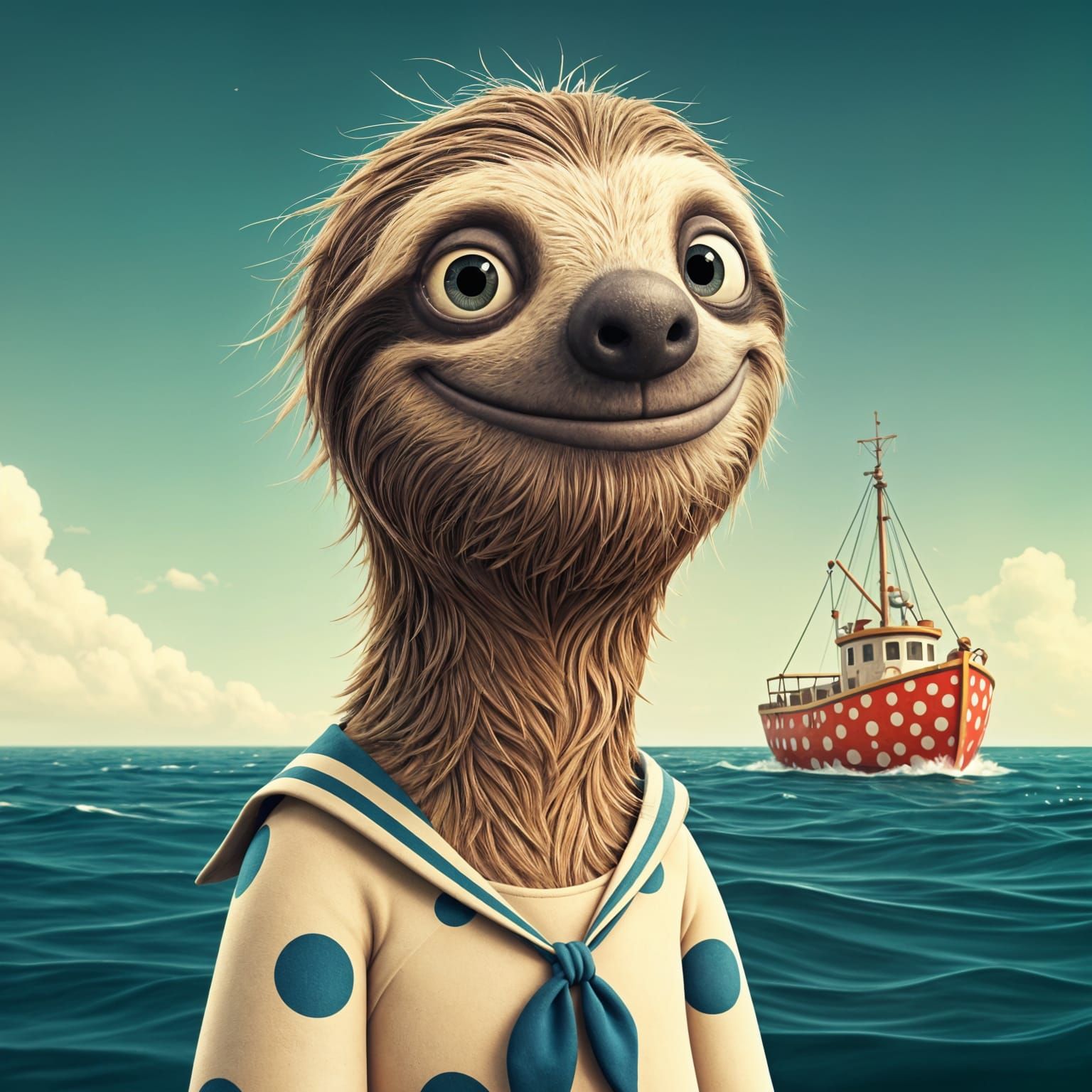 Cartoon Sloth Sailor: Handcrafted Animation Style