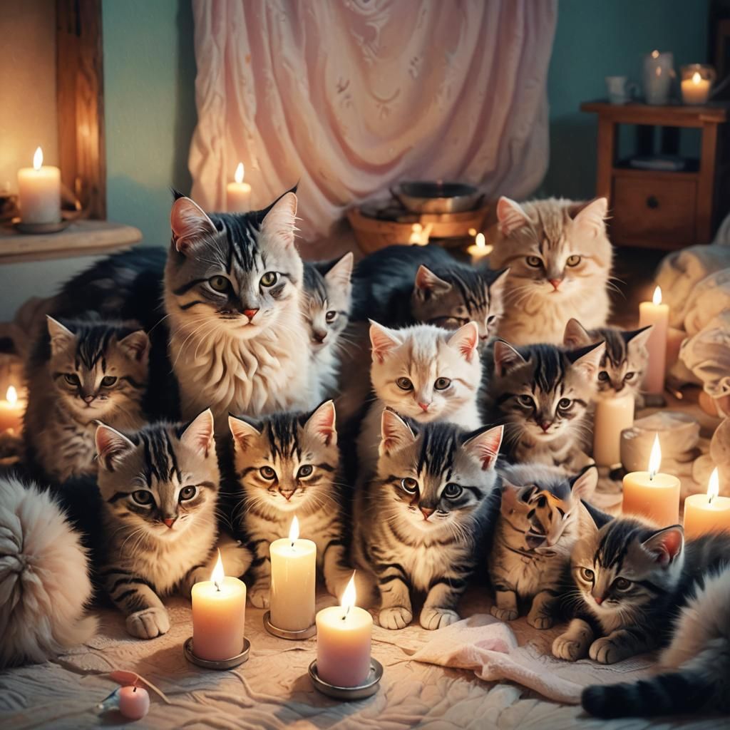 Cat Giving Birth to Kittens: Digital Illustration