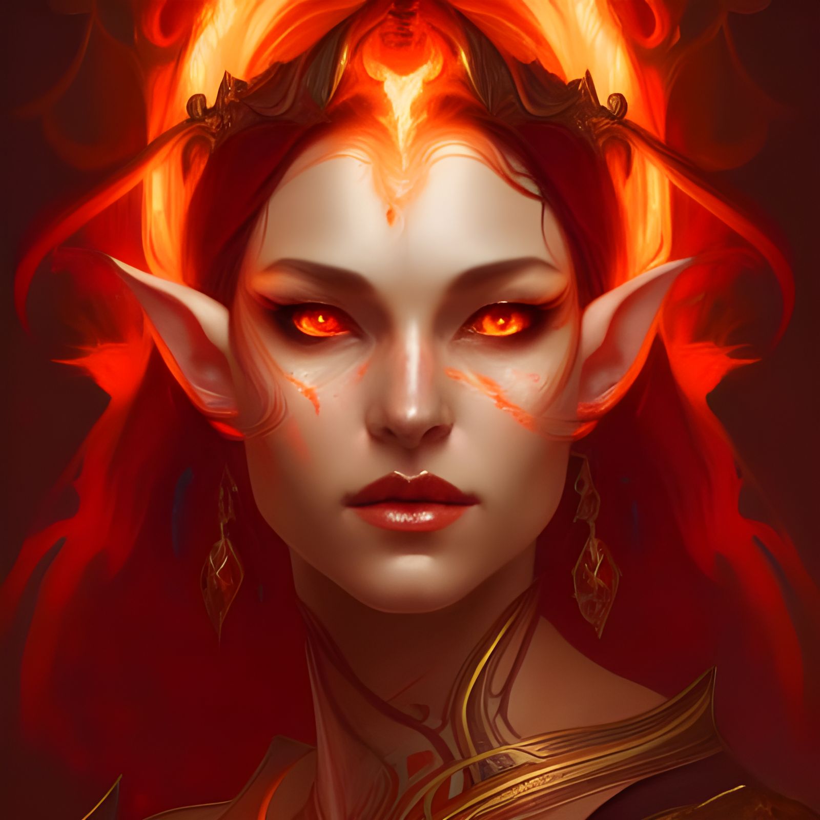 Fiery Elf Portrait in Hyperdetailed Digital Art