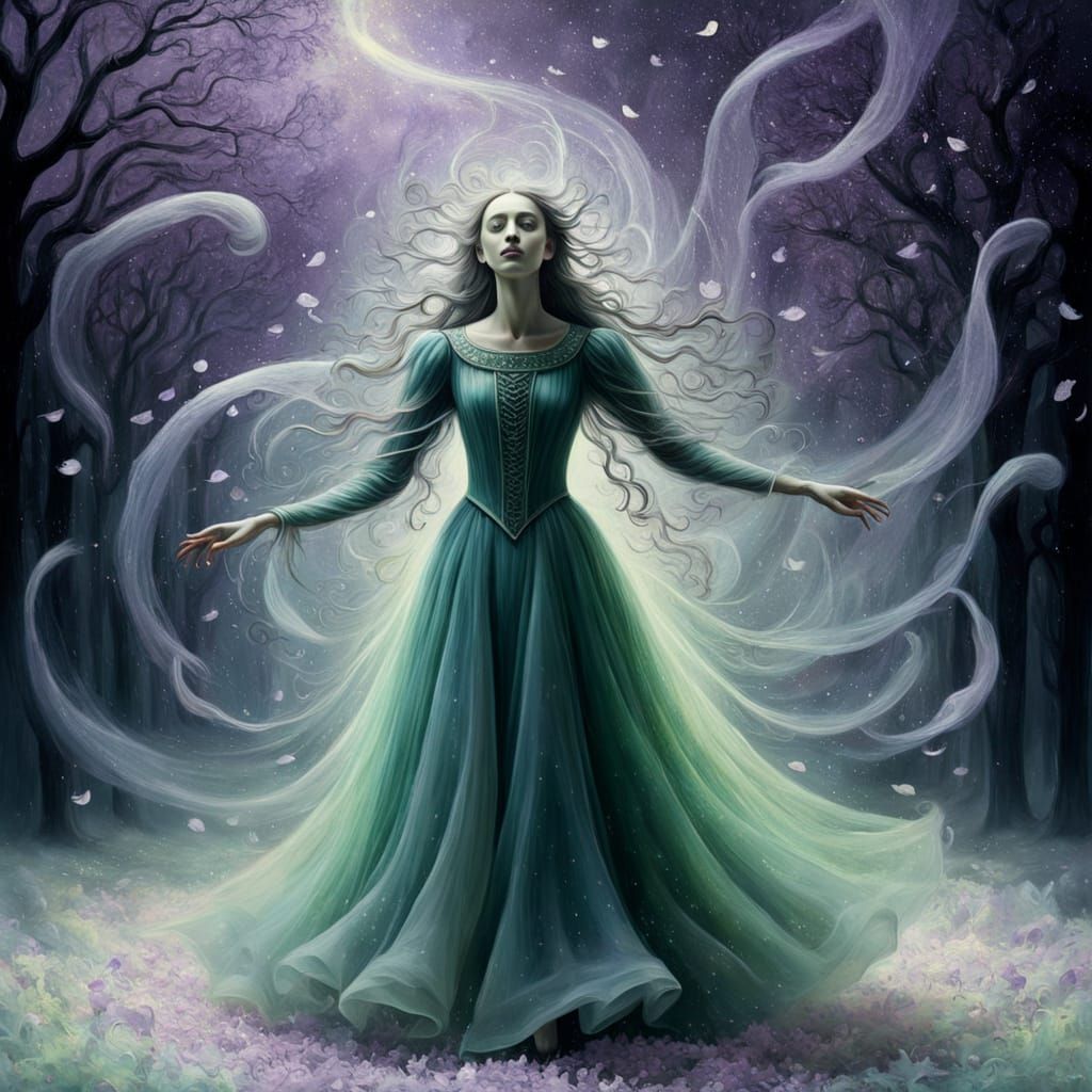 Ghostly Figure Dances in Ethereal Confetti Blizzard