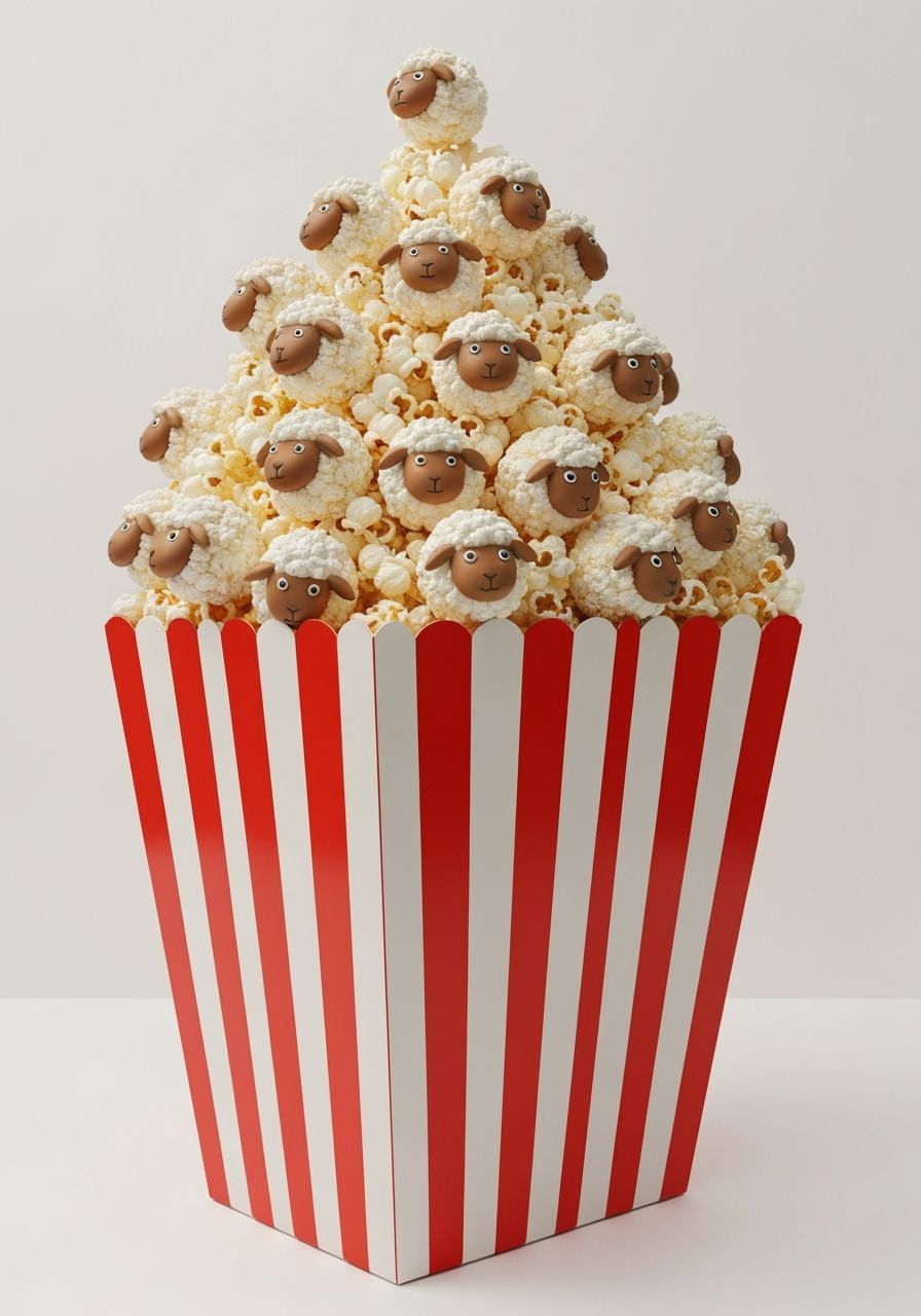 Popcorn Sheep Overflowing from Striped Box