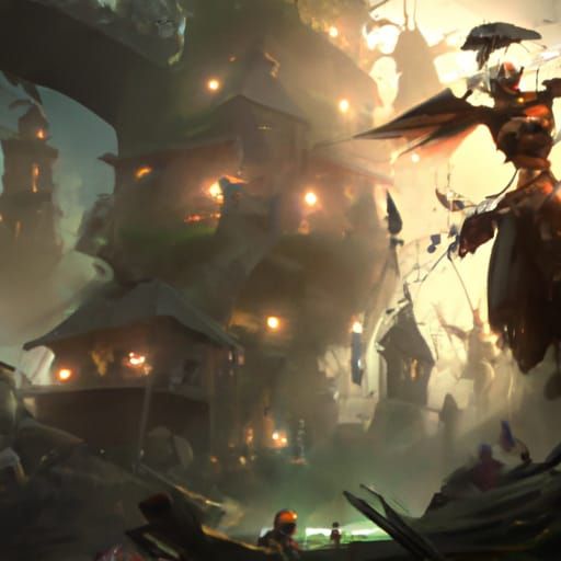 Bird People Village in Dark Fantasy Style