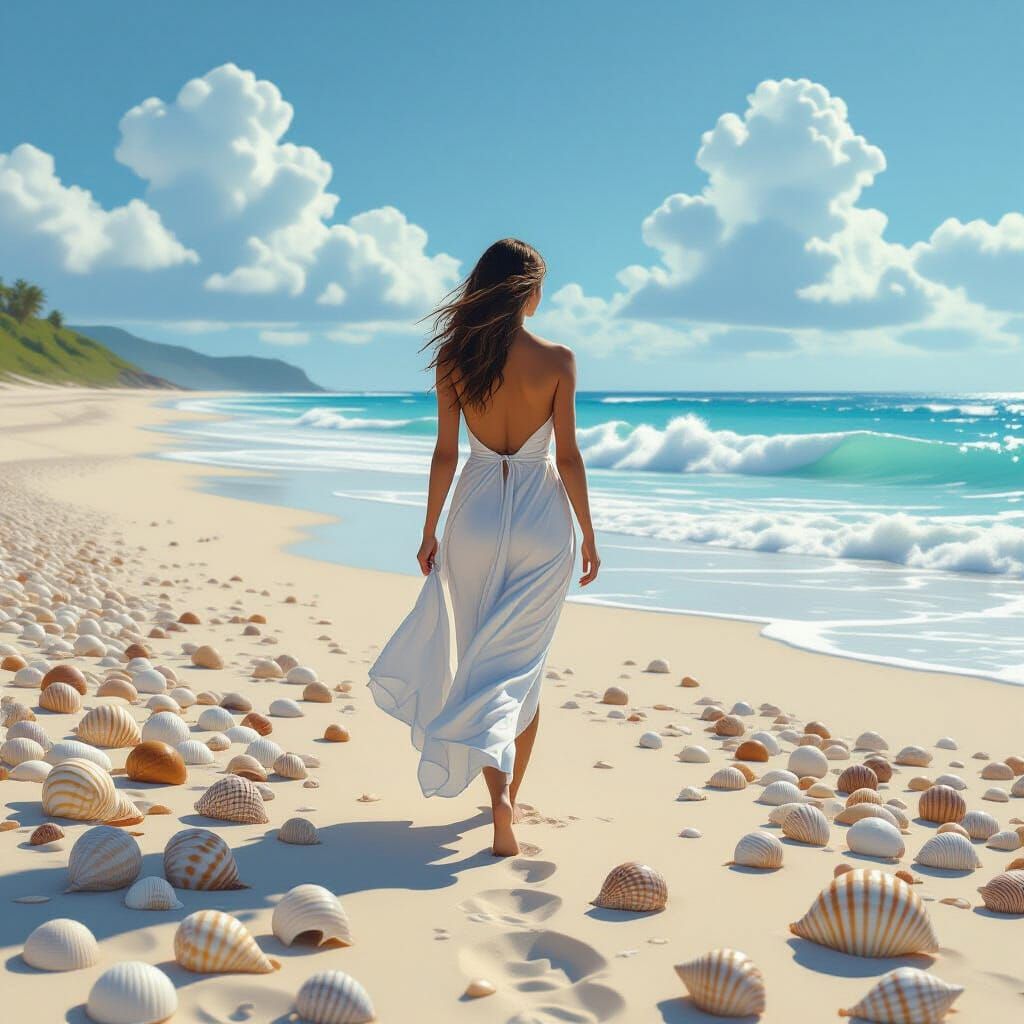 Hyperrealistic Seashell Beach Scene