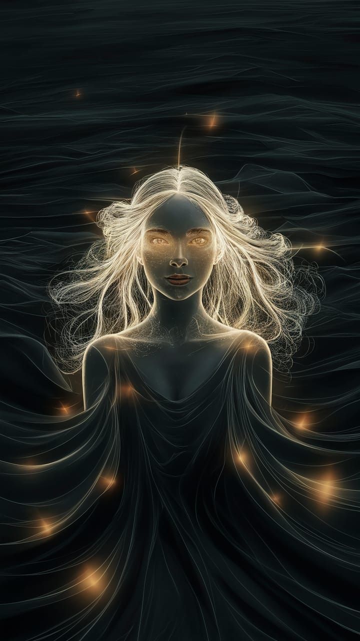 Glowing Portrait of a Woman in Radiant Pencil Sketch