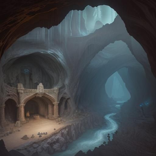 Ethereal Sandstone Cave with Ancient Script