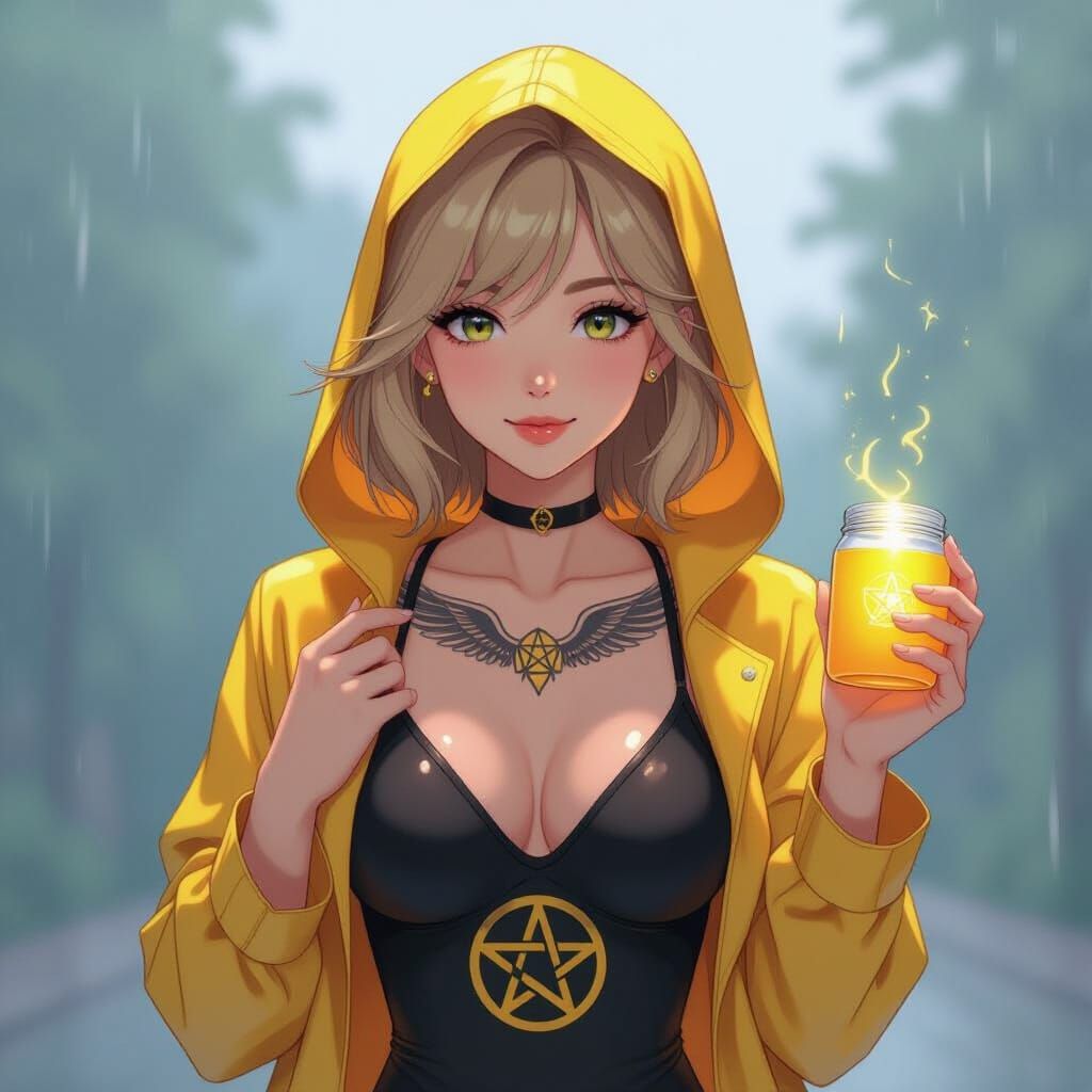 Anime Woman with Wing Tattoo in Studio Trigger Style