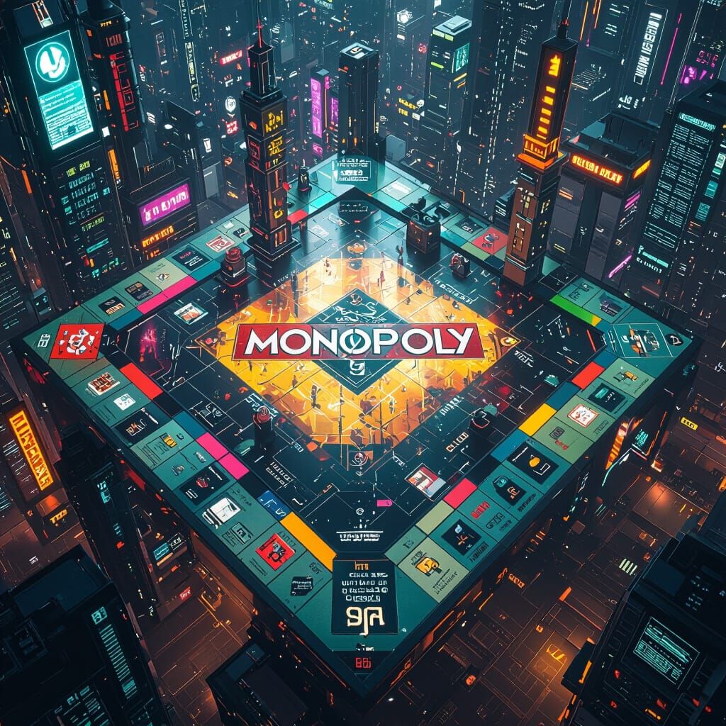 Cyberpunk Monopoly Board with Egyptian Cities