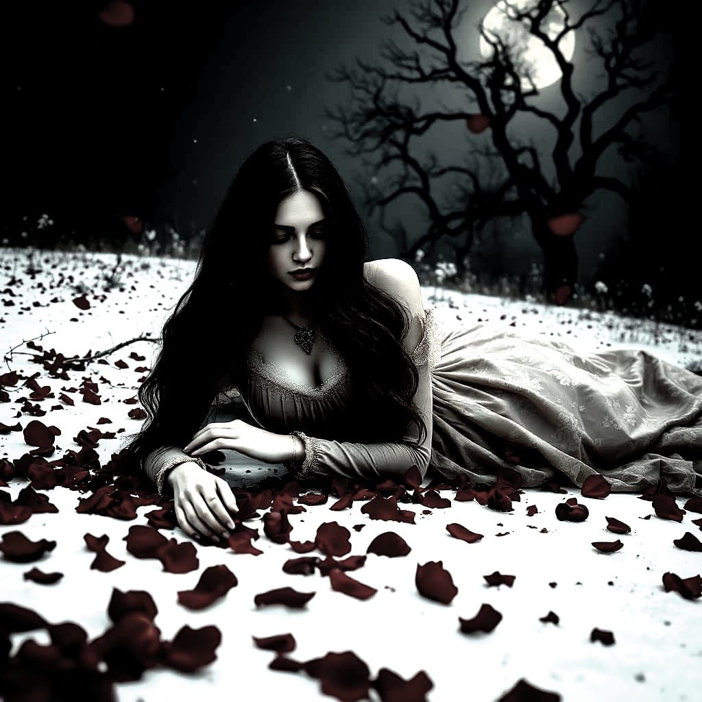 A Woman's Lament in the Snowy Rose Petal Storm