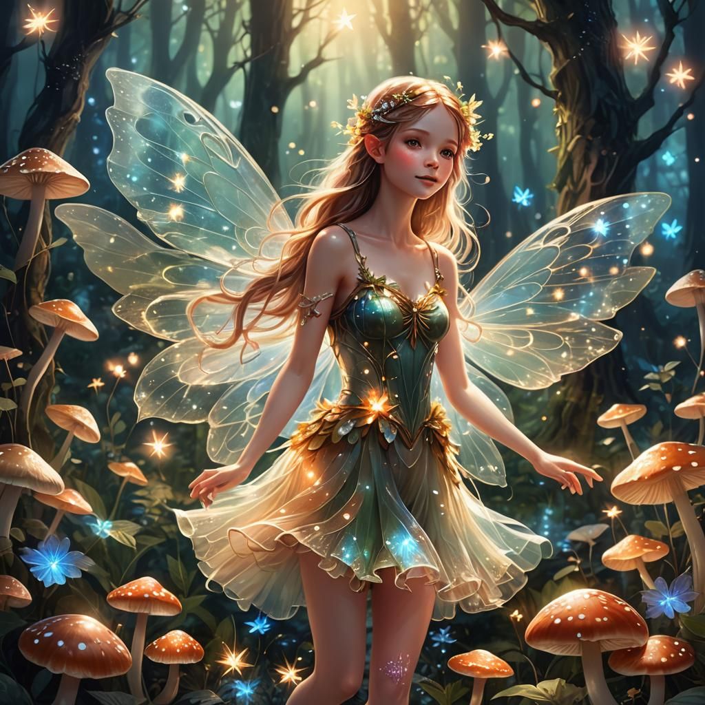 Ethereal Fairy in Luminous Forest Illustration