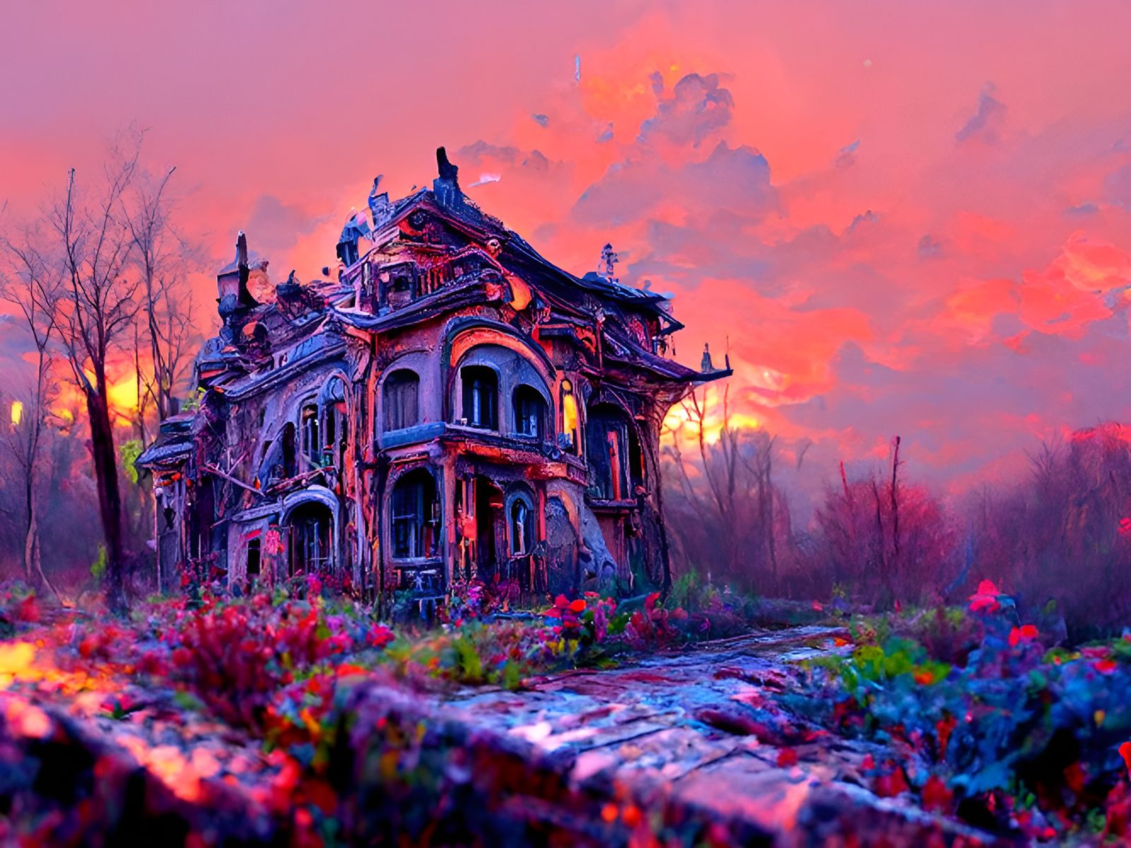 Post-Apocalyptic Victorian Manor at Sunset