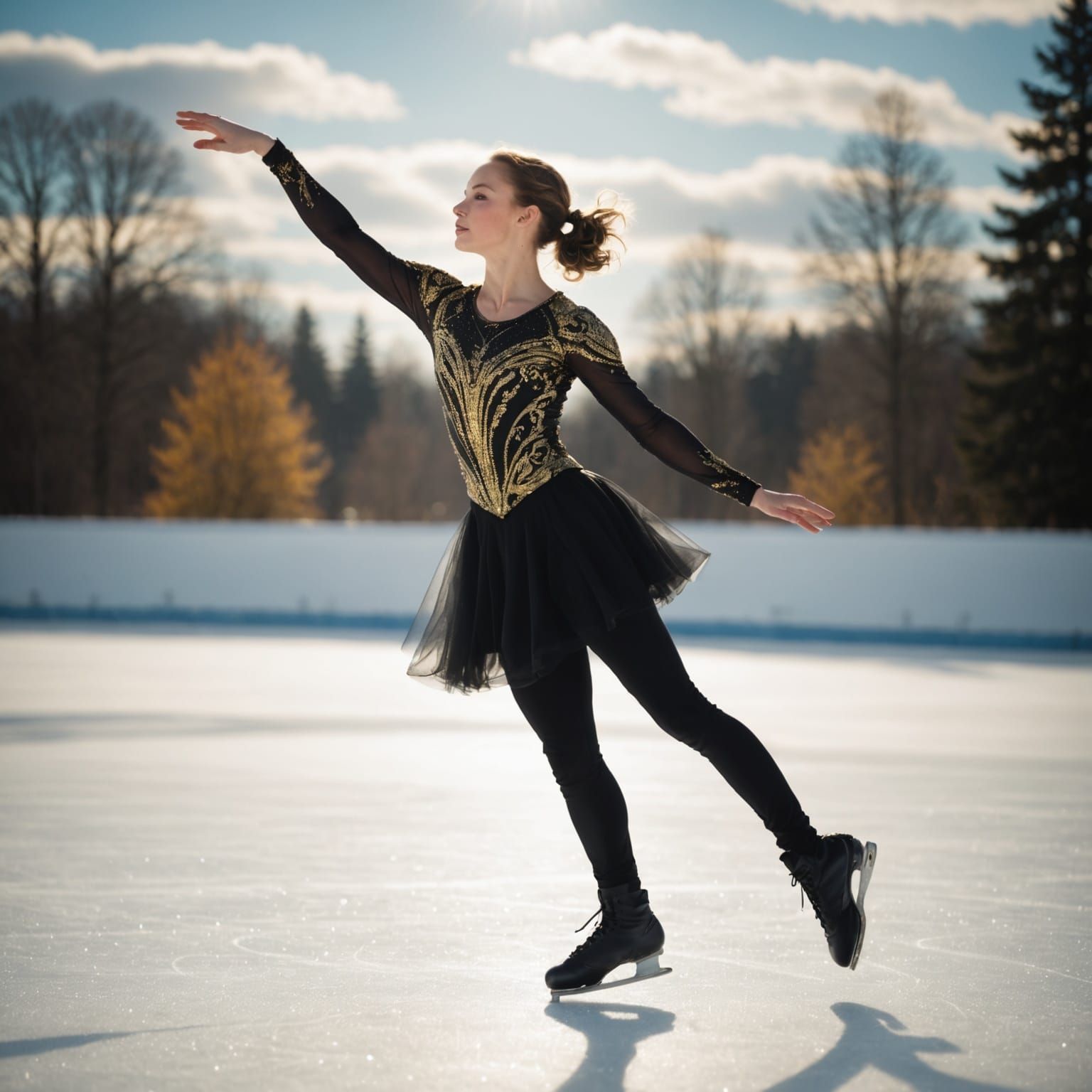 Glowing Figure Skater in Black and Gold