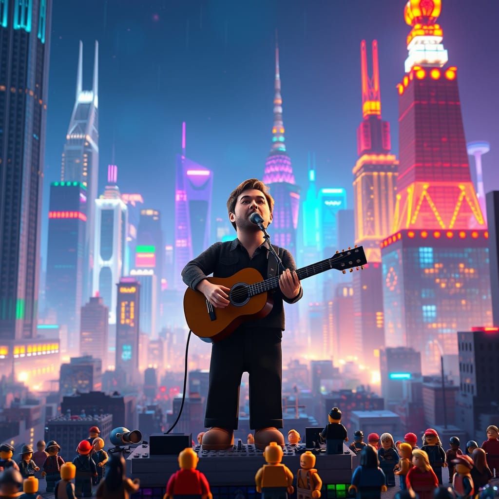 Coldplay Performs in a Vibrant Lego Metropolis