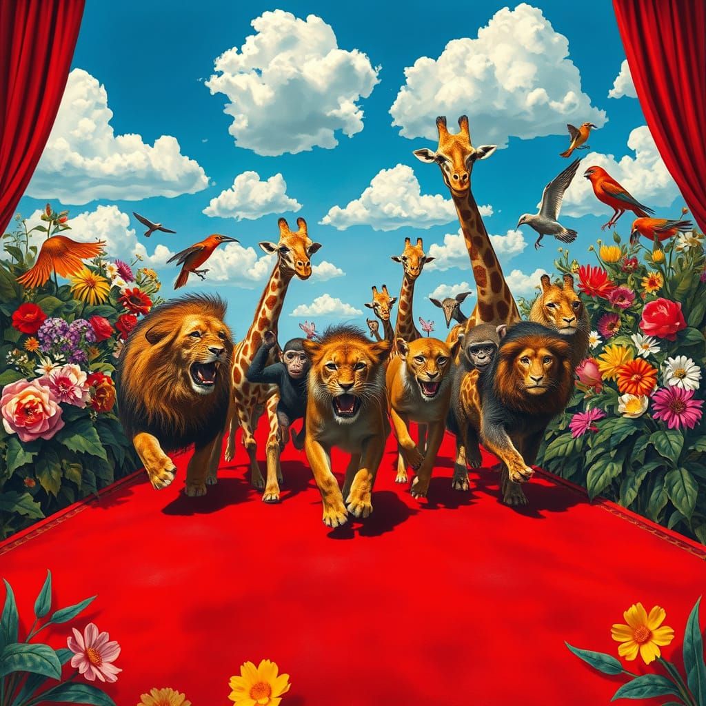 Vibrant Menagerie in Whimsical Fantasy Style