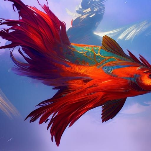 Feathered Fish Concept Art in Art Nouveau Style