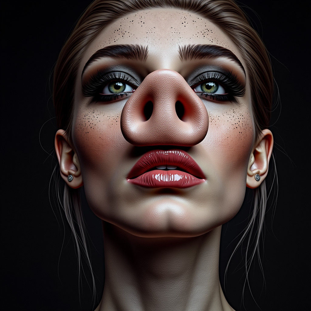 Hyperrealistic Portrait: Arrogant Pig-Woman in 4D