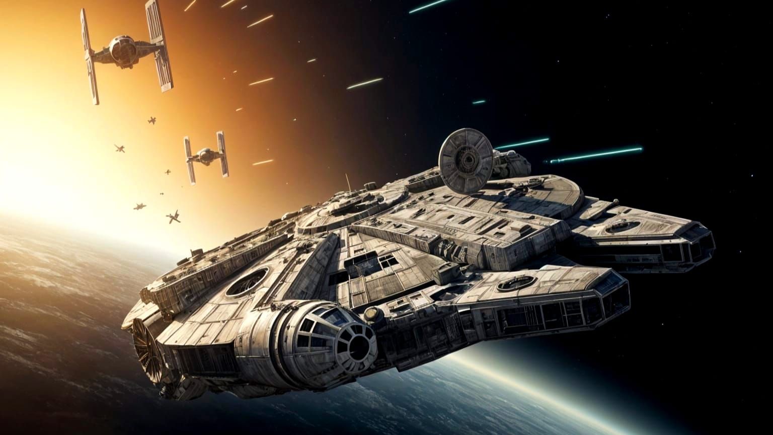 Millenium Falcon escaping the Death Star
