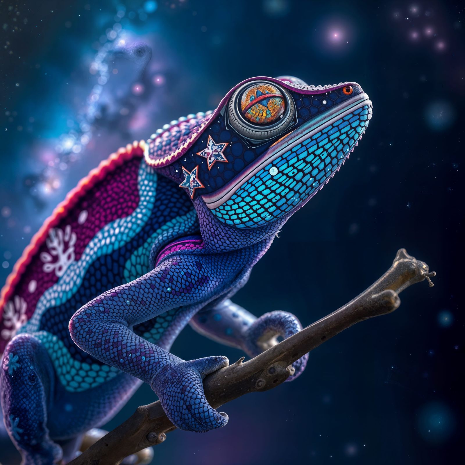 Galactic Chameleon Gazing at Nightscape