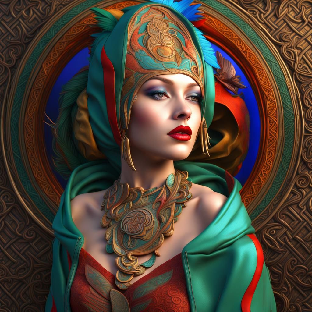 Maryline Monroe Blended with Bird in Celtic Pattern