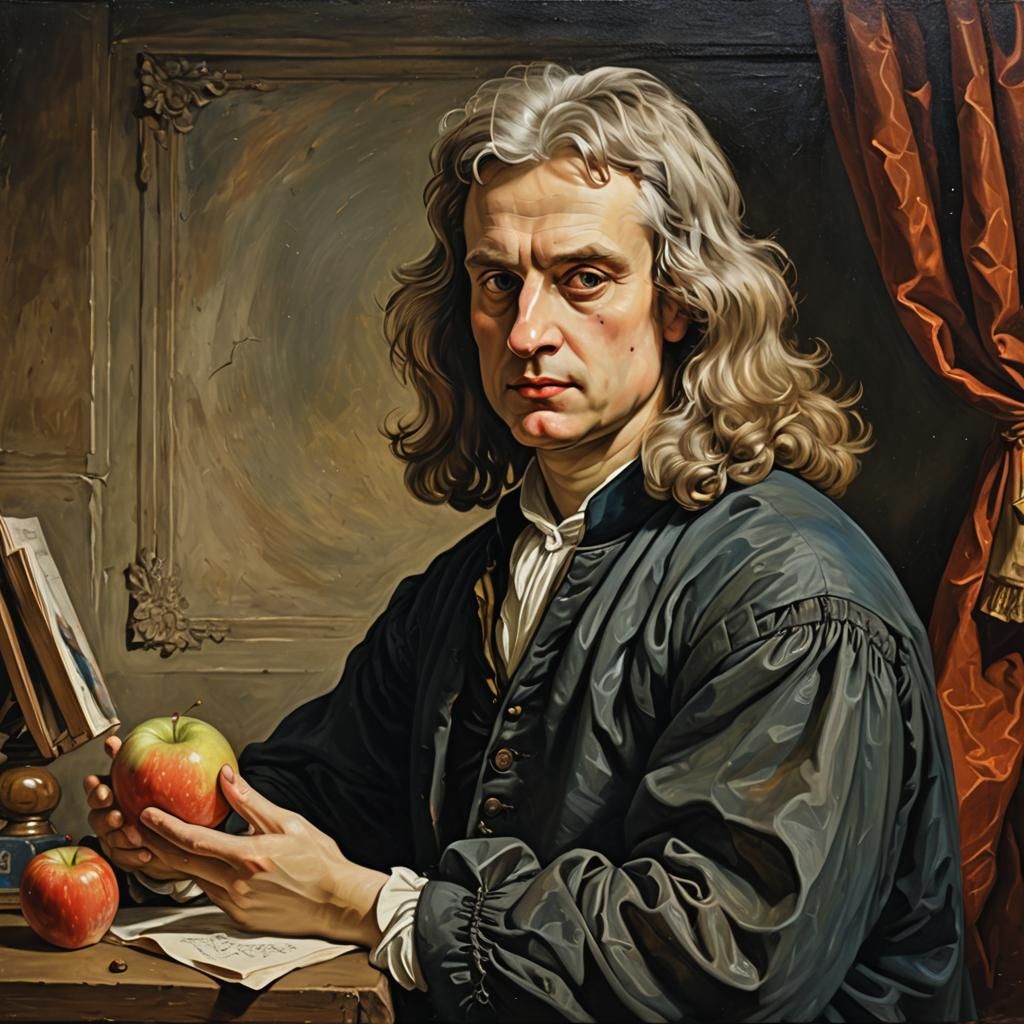 Self-portrait of Isaac Newton with apple