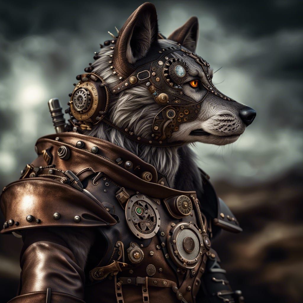 Steampunk Alpha Wolf in Intricate Armor