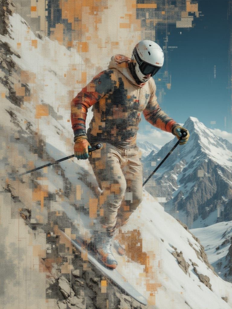 Corrupted Fresco: Skier in Renaissance Digital Decay