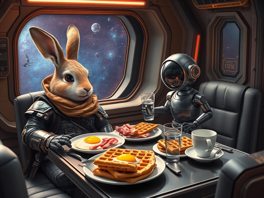 Rabbit Space Pirate Breakfast in Sci-Fi Cafe