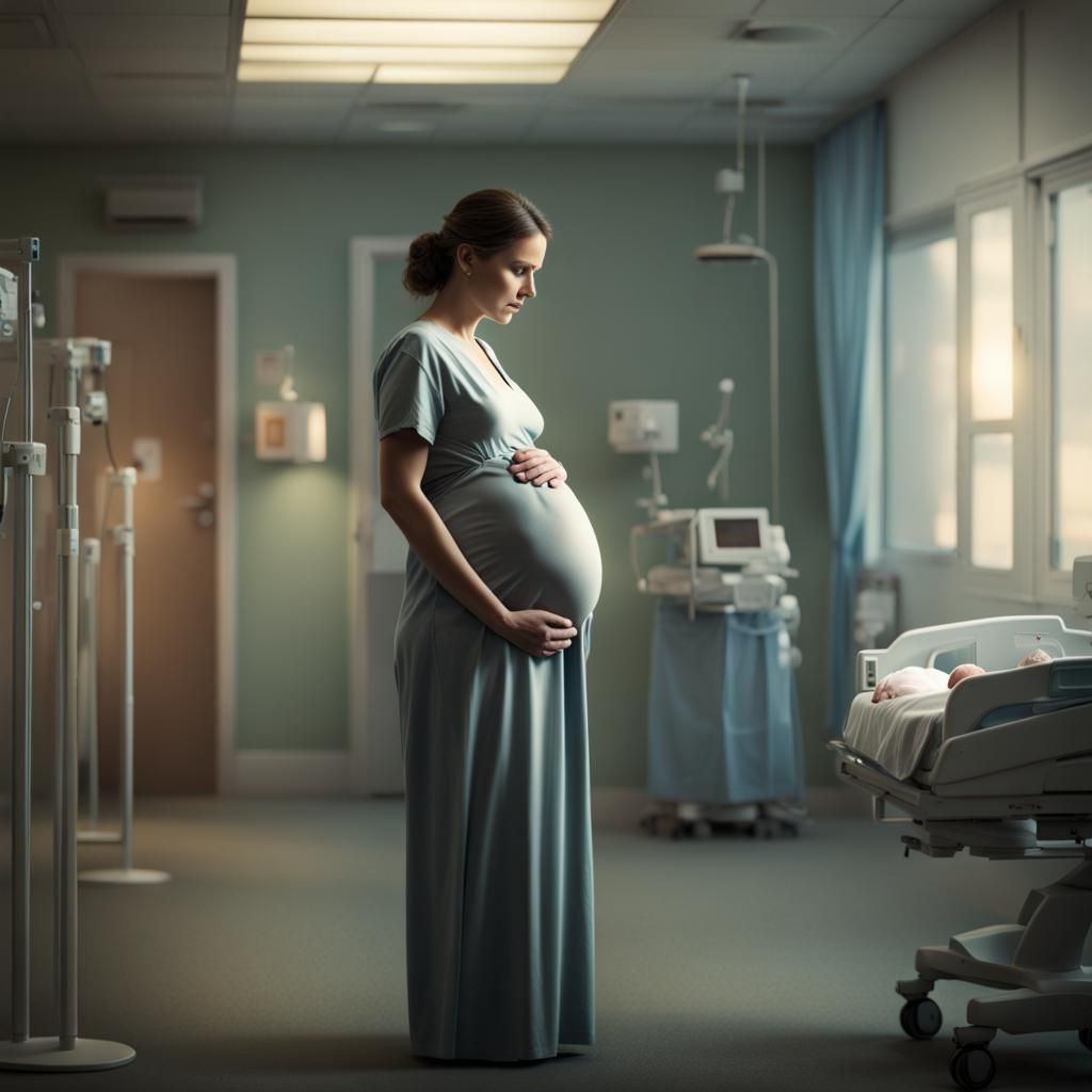 Pregnant Woman Awaits Delivery: Detailed Digital Art