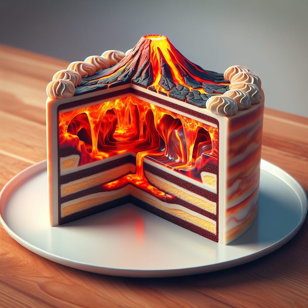 Hyperrealistic Lava Cake with Volcano Interior