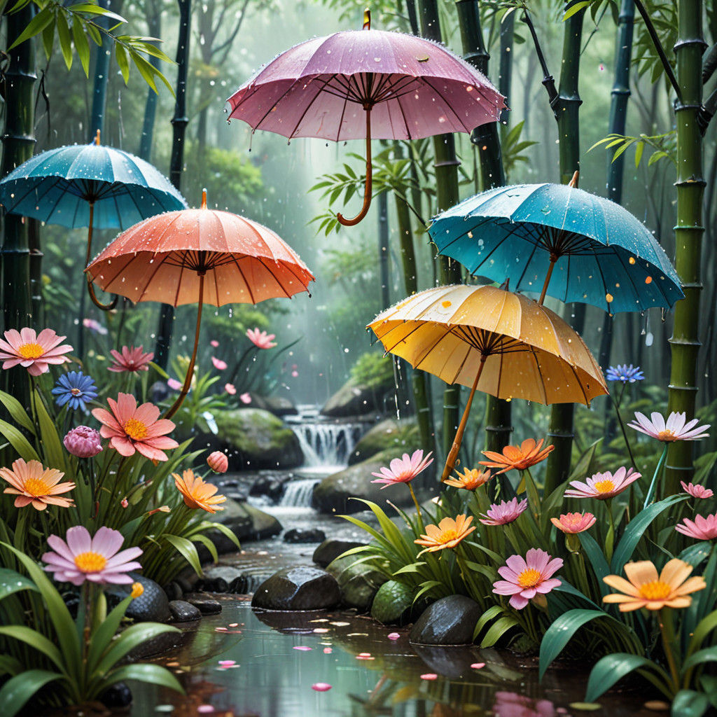 Vibrant Flowers Dance in Whimsical Forest Wonderland