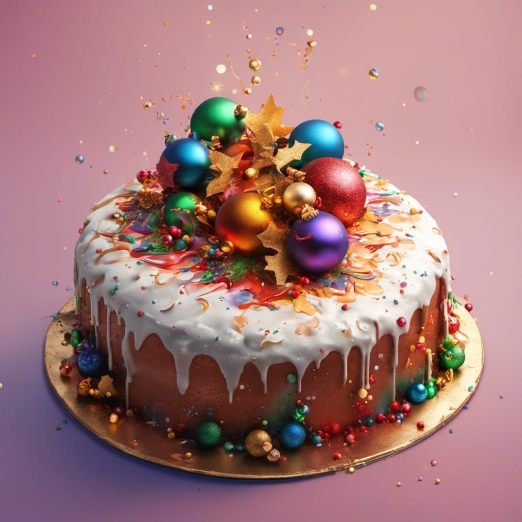Intricately Detailed Christmas Cake Splash Art