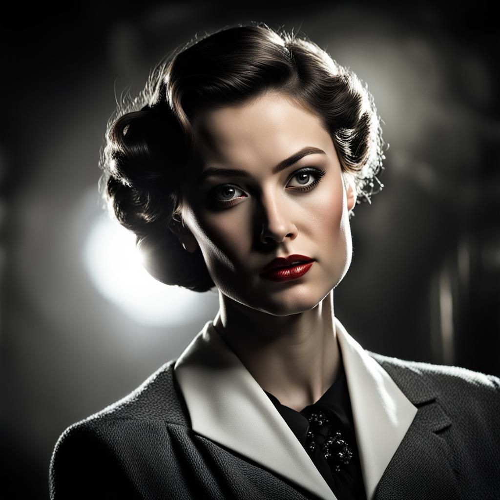 Elegant Portrait with Dramatic Film Noir Lighting