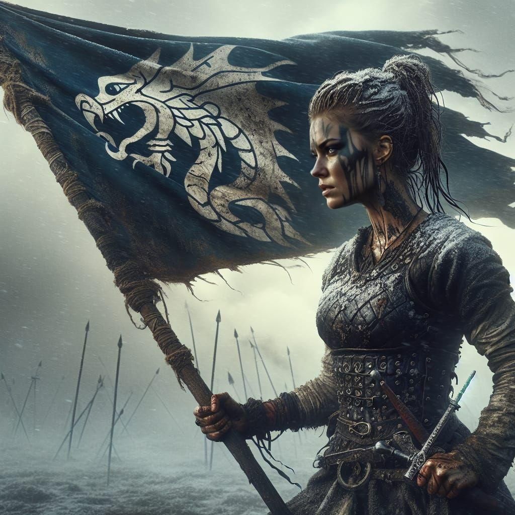 Fierce Viking Woman Warrior on Battlefield
