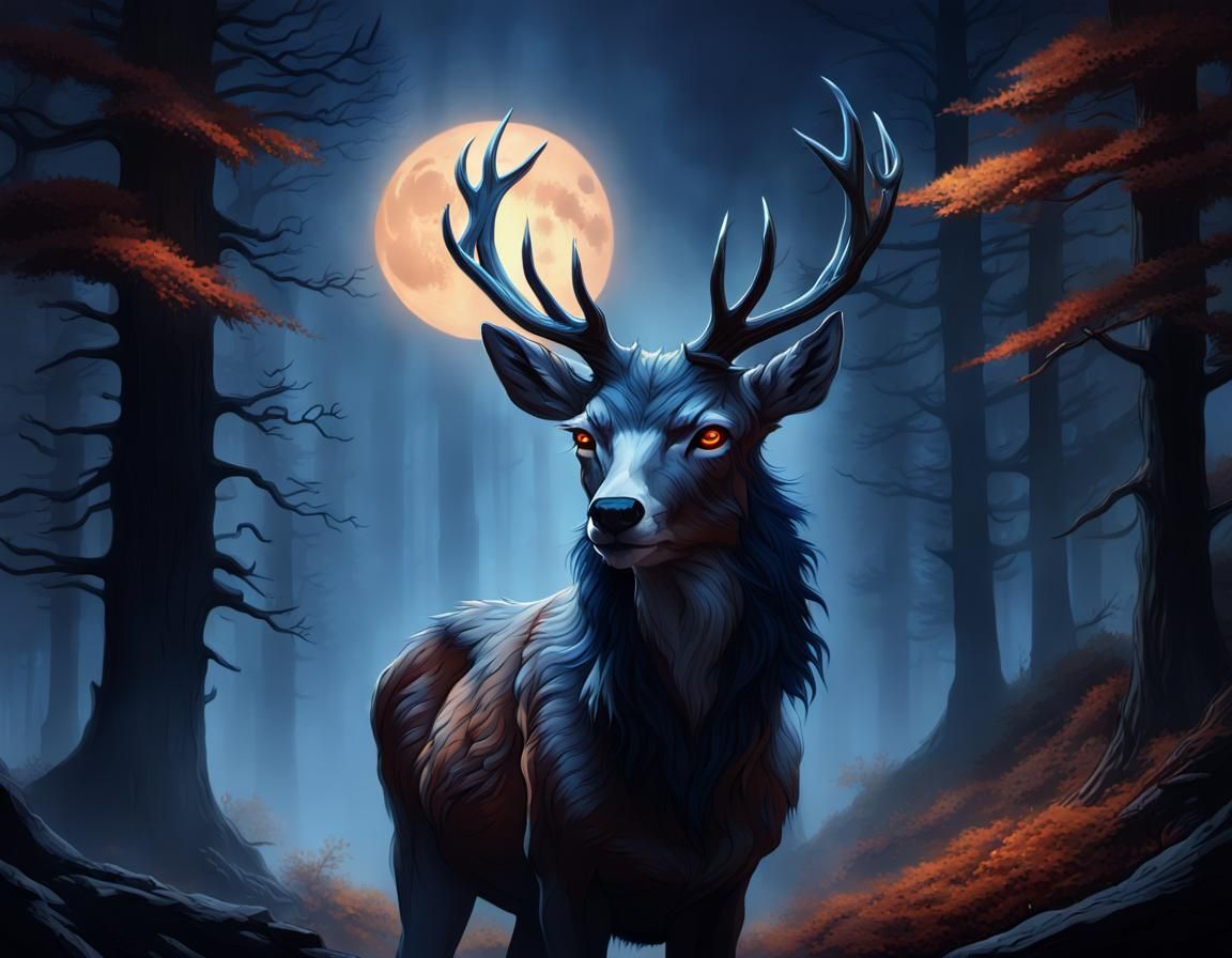 Menacing Were-Deer in Dark Fantasy Style