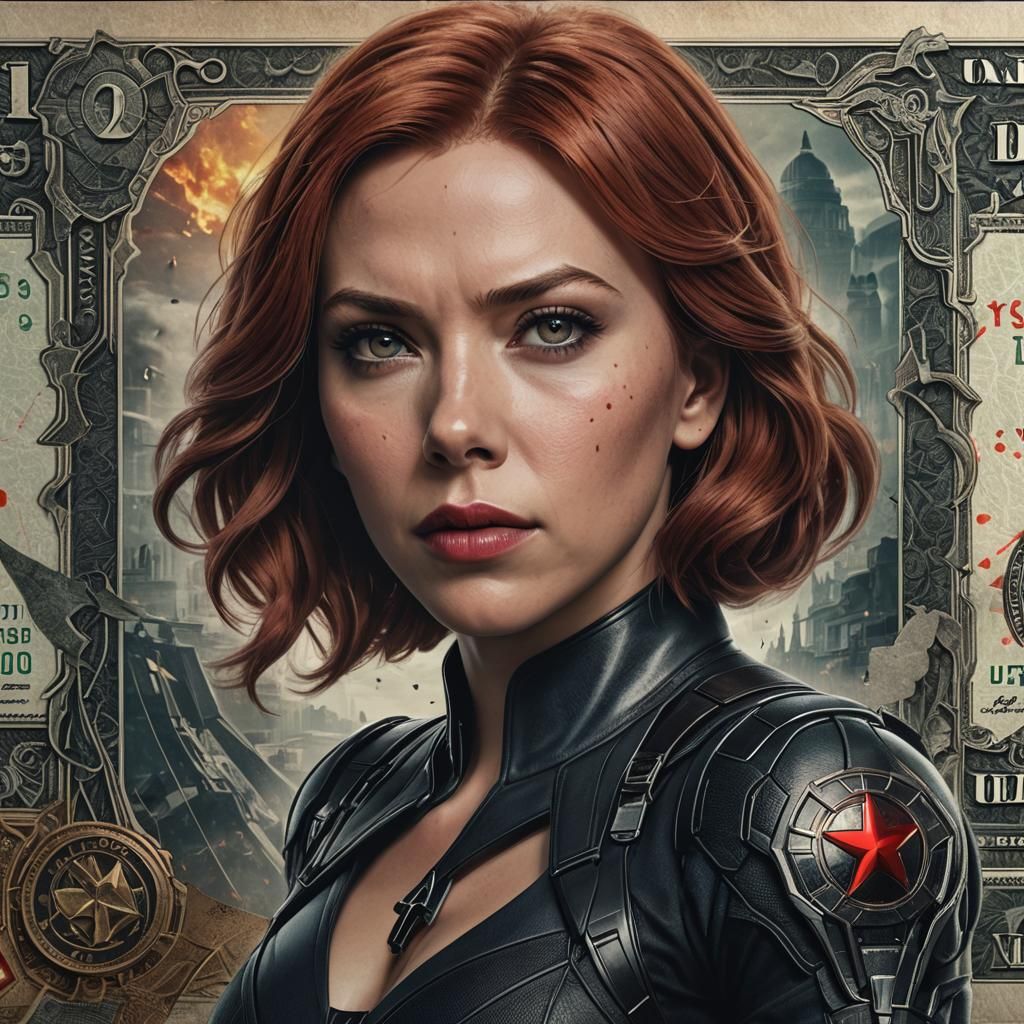 Black Widow as Art Banknote: Detailed Digital Painting