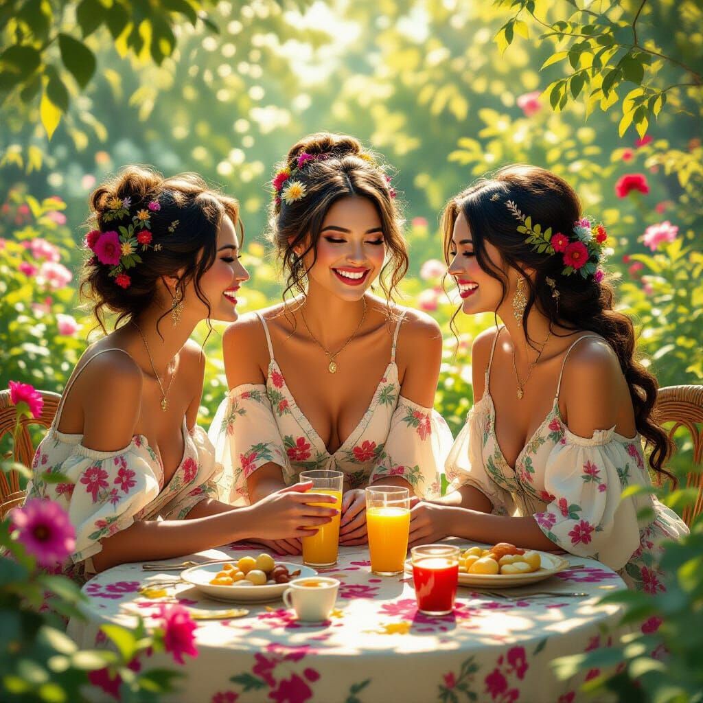 Women in Sunlit Garden: Matte Painting Concept Art