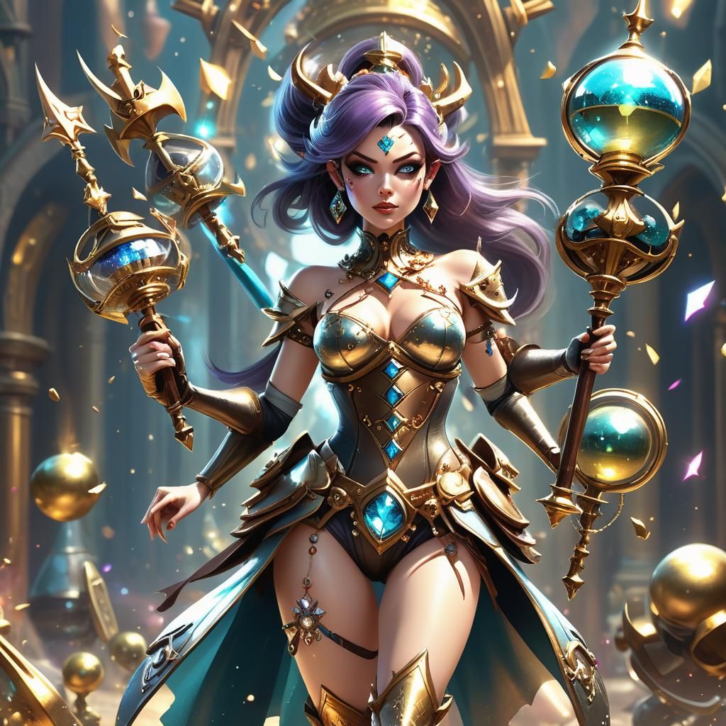 Fantasy Battle Lady with Four Arms in Video Game
