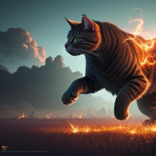 Cat Pollinating Glowing Clouds in Dreamy Surrealism