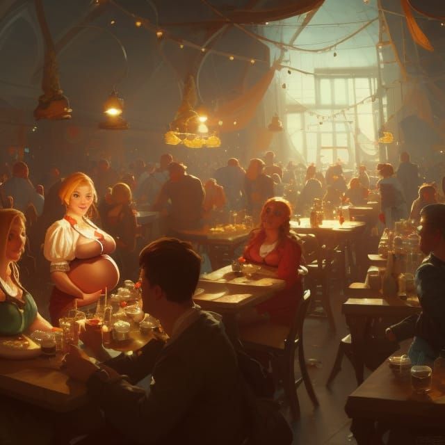 Oktoberfest Waitress Concept Art in Art Nouveau Style