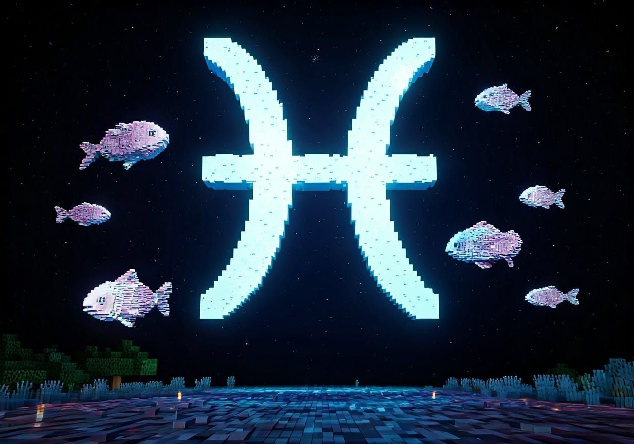 Minecraft Zodiac of Pisces in a Radiant Digital Realm