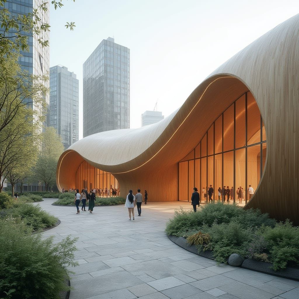Futuristic Wood Data Centre with Organic Curves
